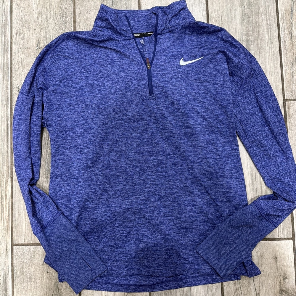 Nike Running Blue Dri Fit Shirt Women's Small Long-Sleeves Heathered Bright Blue